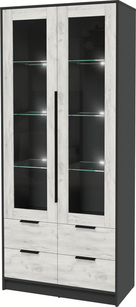 Изображение товара Шкаф с витриной Интерлиния Концепт КТ-ШВ2 с подсветкой (дуб белый/антрацит)
