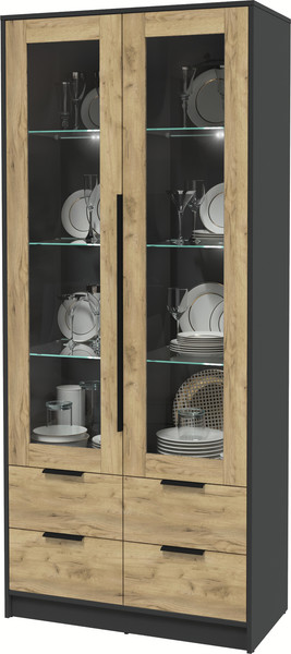 Изображение товара Шкаф с витриной Интерлиния Концепт КТ-ШВ2 с подсветкой (дуб золотой/антрацит)