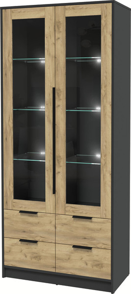 Изображение товара Шкаф с витриной Интерлиния Концепт КТ-ШВ2 с подсветкой (дуб золотой/антрацит)