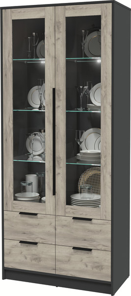 Изображение товара Шкаф с витриной Интерлиния Концепт КТ-ШВ2 с подсветкой (дуб серый/антрацит)