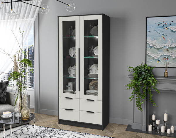 Изображение товара Шкаф с витриной Интерлиния Концепт КТ-ШВ2 с подсветкой (персидский жемчуг/антрацит)