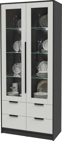 Изображение товара Шкаф с витриной Интерлиния Концепт КТ-ШВ2 с подсветкой (персидский жемчуг/антрацит)