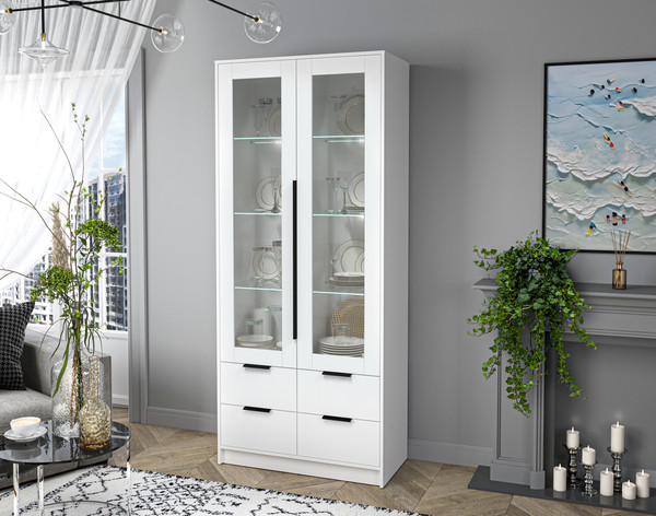 Изображение товара Шкаф с витриной Интерлиния Концепт КТ-ШВ2 с подсветкой (белый платинум/белый платинум)