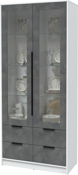 Изображение товара Шкаф с витриной Interline Концепт КТ-ШВ2 (бетон портленд/белый платинум)