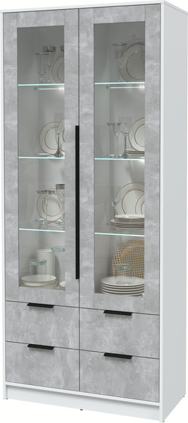 Изображение товара Шкаф с витриной Интерлиния Концепт КТ-ШВ2 с подсветкой (бетон/белый платинум)