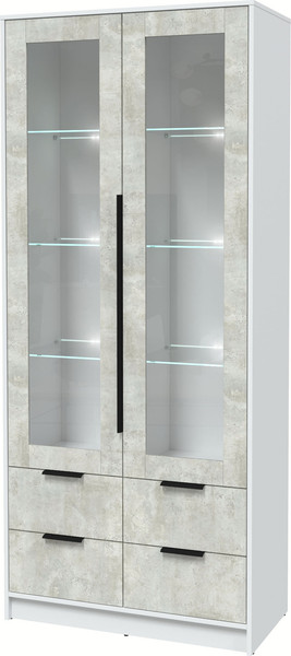 Изображение товара Шкаф с витриной Интерлиния Концепт КТ-ШВ2 с подсветкой (бетон лайт/белый платинум)