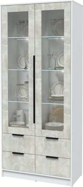 Изображение товара Шкаф с витриной Интерлиния Концепт КТ-ШВ2 с подсветкой (бетон лайт/белый платинум)