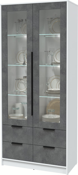 Изображение товара Шкаф с витриной Интерлиния Концепт КТ-ШВ2 с подсветкой (бетон портленд/белый платинум)