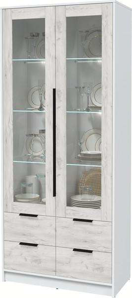 Изображение товара Шкаф с витриной Интерлиния Концепт КТ-ШВ2 с подсветкой (дуб белый/белый платинум)