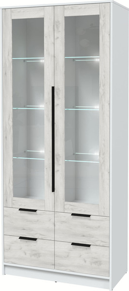 Изображение товара Шкаф с витриной Интерлиния Концепт КТ-ШВ2 с подсветкой (дуб белый/белый платинум)