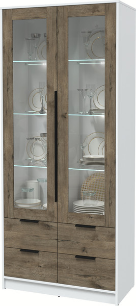 Изображение товара Шкаф с витриной Интерлиния Концепт КТ-ШВ2 с подсветкой (дуб веллингтон/белый платинум)