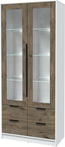 Изображение товара Шкаф с витриной Интерлиния Концепт КТ-ШВ2 с подсветкой (дуб веллингтон/белый платинум)