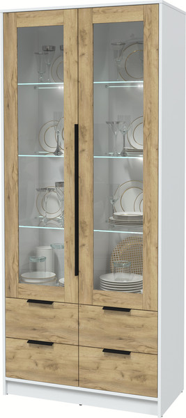 Изображение товара Шкаф с витриной Интерлиния Концепт КТ-ШВ2 с подсветкой (дуб золотой/белый платинум)