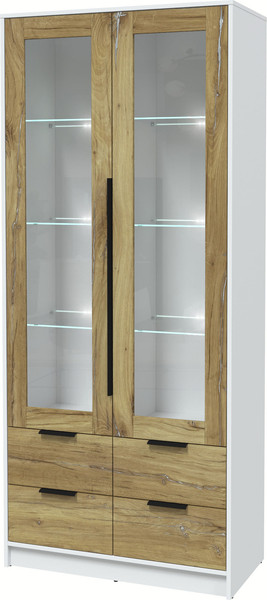 Изображение товара Шкаф с витриной Интерлиния Концепт КТ-ШВ2 с подсветкой (дуб нокс/белый платинум)