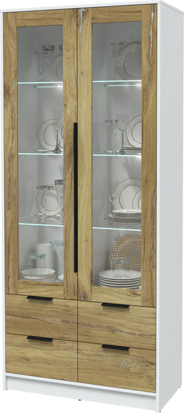 Изображение товара Шкаф с витриной Интерлиния Концепт КТ-ШВ2 с подсветкой (дуб нокс/белый платинум)