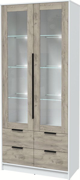 Изображение товара Шкаф с витриной Интерлиния Концепт КТ-ШВ2 с подсветкой (дуб серый/белый платинум)