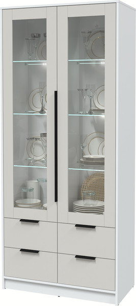 Изображение товара Шкаф с витриной Интерлиния Концепт КТ-ШВ2 с подсветкой (персидский жемчуг/белый платинум)