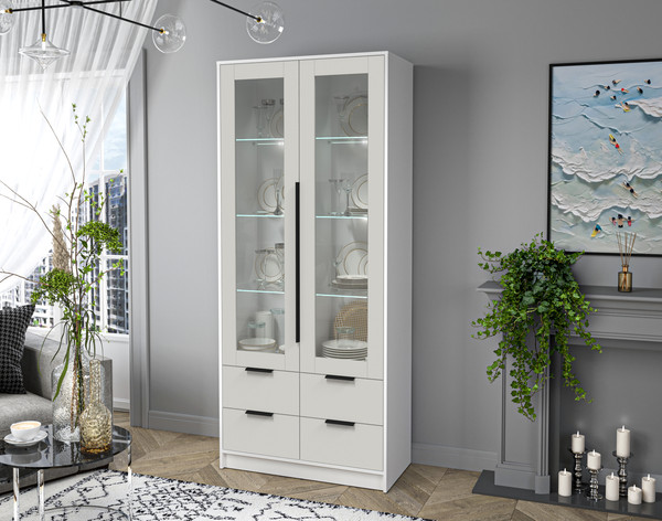 Изображение товара Шкаф с витриной Интерлиния Концепт КТ-ШВ2 с подсветкой (персидский жемчуг/белый платинум)