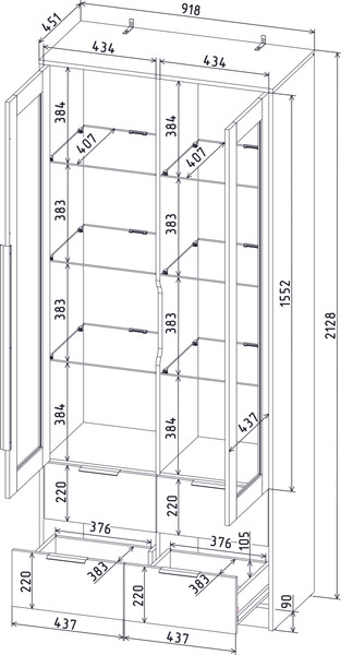 Изображение товара Шкаф с витриной Интерлиния Концепт КТ-ШВ2 с подсветкой (персидский жемчуг/белый платинум)