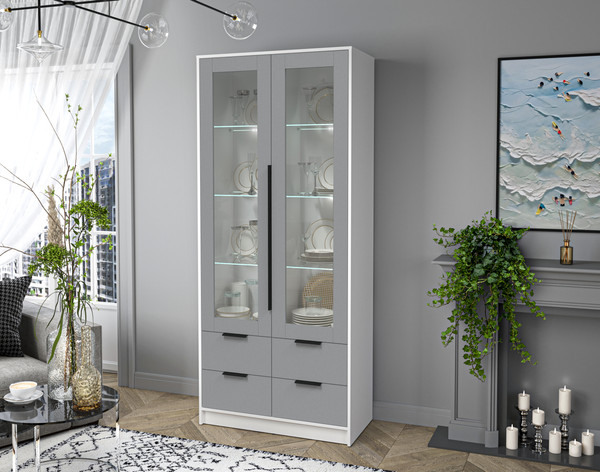 Изображение товара Шкаф с витриной Интерлиния Концепт КТ-ШВ2 с подсветкой (серебро/белый платинум)