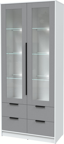 Изображение товара Шкаф с витриной Интерлиния Концепт КТ-ШВ2 с подсветкой (серебро/белый платинум)