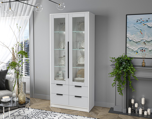 Изображение товара Шкаф с витриной Интерлиния Концепт КТ-ШВ2 с подсветкой (серый/белый платинум)