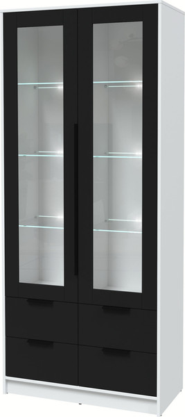 Изображение товара Шкаф с витриной Интерлиния Концепт КТ-ШВ2 с подсветкой (черный/белый платинум)