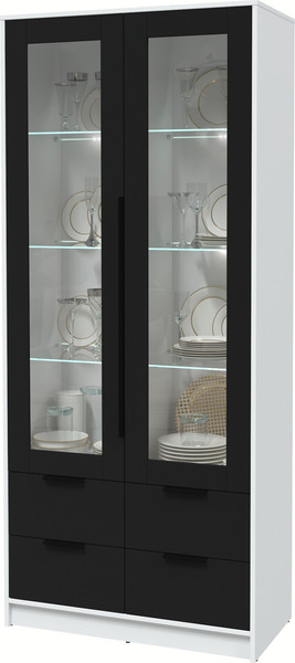 Изображение товара Шкаф с витриной Интерлиния Концепт КТ-ШВ2 с подсветкой (черный/белый платинум)