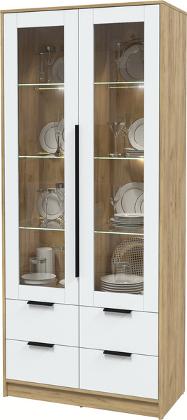 Изображение товара Шкаф с витриной Интерлиния Концепт КТ-ШВ2 с подсветкой (белый платинум/дуб золотой)