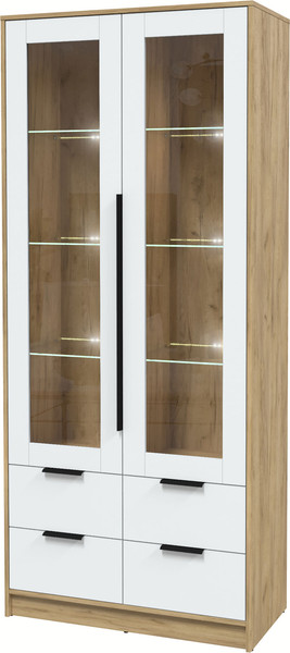 Изображение товара Шкаф с витриной Интерлиния Концепт КТ-ШВ2 с подсветкой (белый платинум/дуб золотой)