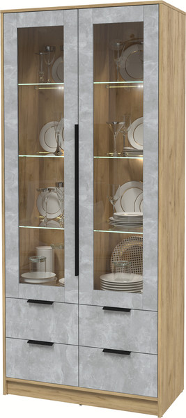 Изображение товара Шкаф с витриной Интерлиния Концепт КТ-ШВ2 с подсветкой (бетон/дуб золотой)