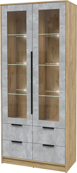 Изображение товара Шкаф с витриной Интерлиния Концепт КТ-ШВ2 с подсветкой (бетон/дуб золотой)