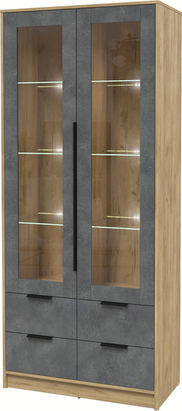 Изображение товара Шкаф с витриной Интерлиния Концепт КТ-ШВ2 с подсветкой (бетон портленд/дуб золотой)