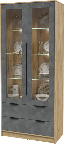 Изображение товара Шкаф с витриной Интерлиния Концепт КТ-ШВ2 с подсветкой (бетон портленд/дуб золотой)
