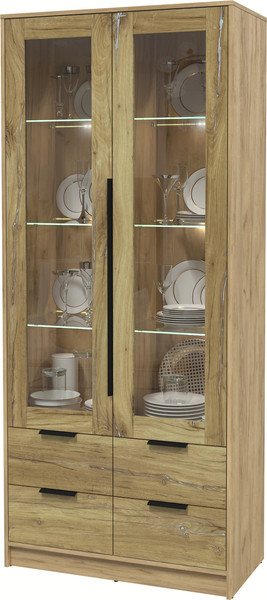 Изображение товара Шкаф с витриной Интерлиния Концепт КТ-ШВ2 с подсветкой (дуб нокс/дуб золотой)