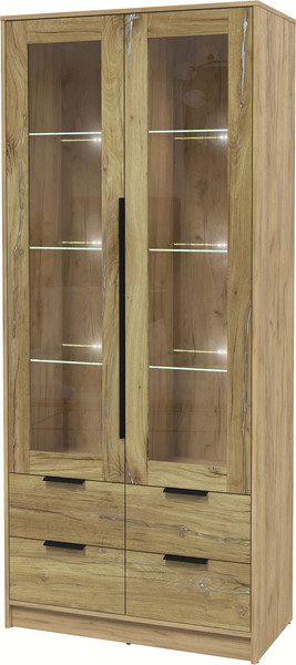 Изображение товара Шкаф с витриной Интерлиния Концепт КТ-ШВ2 с подсветкой (дуб нокс/дуб золотой)