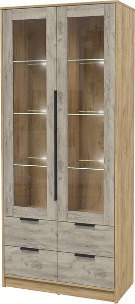 Изображение товара Шкаф с витриной Интерлиния Концепт КТ-ШВ2 с подсветкой (дуб серый/дуб золотой)