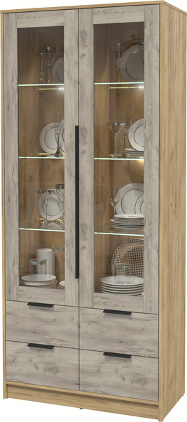 Изображение товара Шкаф с витриной Интерлиния Концепт КТ-ШВ2 с подсветкой (дуб серый/дуб золотой)