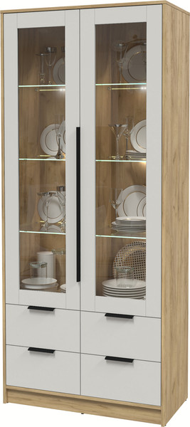 Изображение товара Шкаф с витриной Интерлиния Концепт КТ-ШВ2 с подсветкой (персидский жемчуг/дуб золотой)