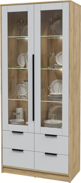 Изображение товара Шкаф с витриной Интерлиния Концепт КТ-ШВ2 с подсветкой (серый/дуб золотой)