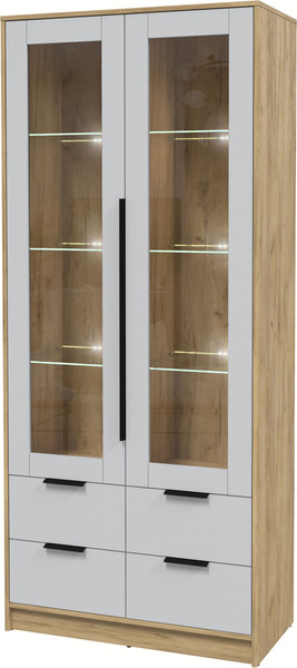 Изображение товара Шкаф с витриной Интерлиния Концепт КТ-ШВ2 с подсветкой (серый/дуб золотой)