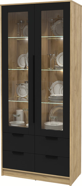 Изображение товара Шкаф с витриной Интерлиния Концепт КТ-ШВ2 с подсветкой (черный/дуб золотой)