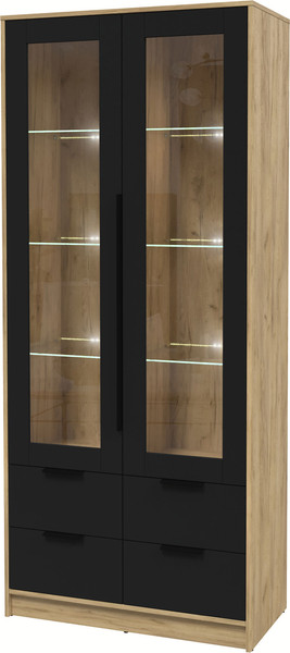 Изображение товара Шкаф с витриной Интерлиния Концепт КТ-ШВ2 с подсветкой (черный/дуб золотой)