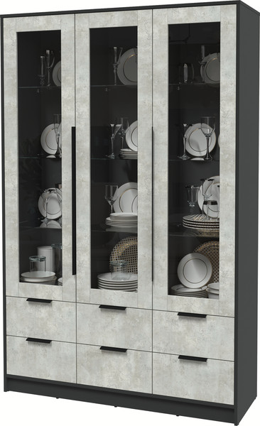 Изображение товара Шкаф с витриной Интерлиния Концепт КТ-ШВ3 (бетон лайт/антрацит)