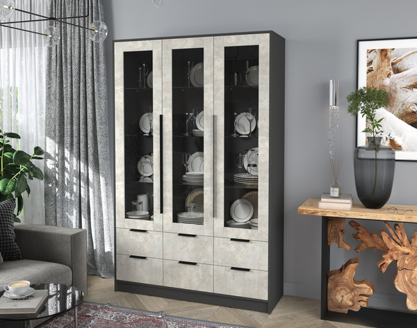 Изображение товара Шкаф с витриной Интерлиния Концепт КТ-ШВ3 (бетон лайт/антрацит)