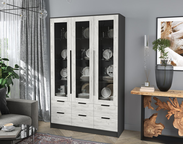 Изображение товара Шкаф с витриной Интерлиния Концепт КТ-ШВ3 (дуб белый/антрацит)