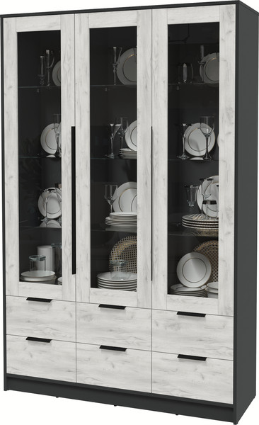 Изображение товара Шкаф с витриной Интерлиния Концепт КТ-ШВ3 (дуб белый/антрацит)