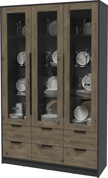 Изображение товара Шкаф с витриной Интерлиния Концепт КТ-ШВ3 (дуб веллингтон/антрацит)