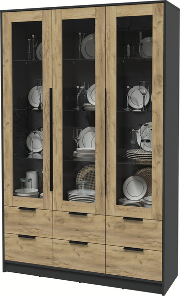 Изображение товара Шкаф с витриной Интерлиния Концепт КТ-ШВ3 (дуб золотой/антрацит)