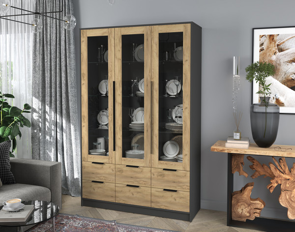 Изображение товара Шкаф с витриной Интерлиния Концепт КТ-ШВ3 (дуб золотой/антрацит)